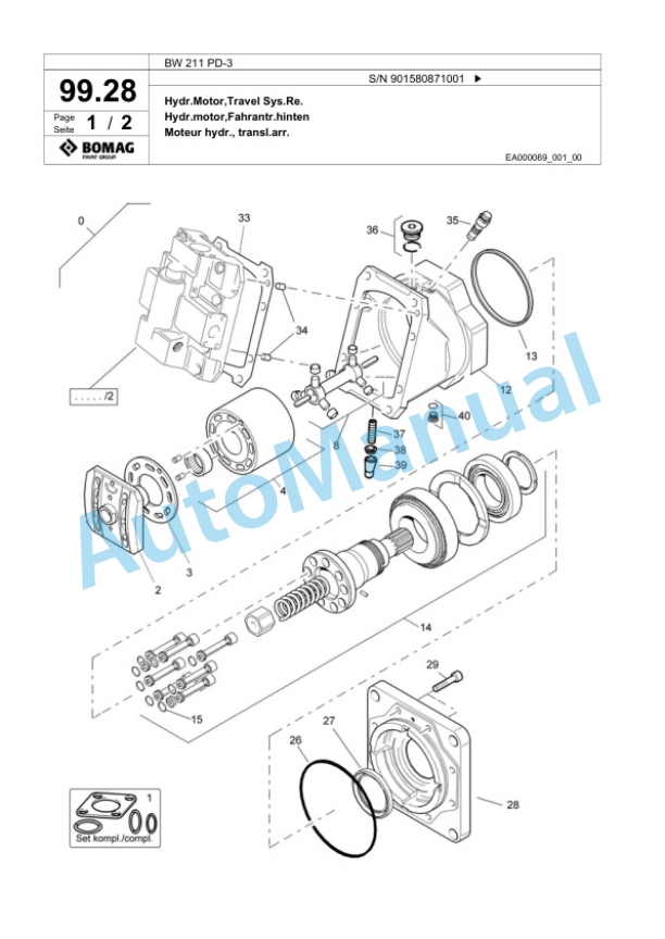 Bomag BW 211 PD-3 Single Drum Wheel Drive Vibratory Roller Spare Parts Catalogue 00817608-4
