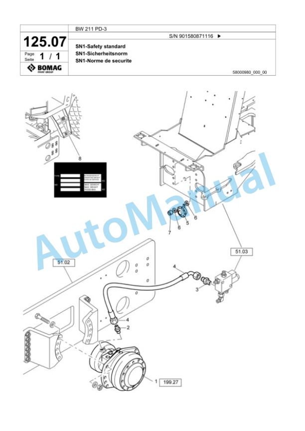 Bomag BW 211 PD-3 Single Drum Wheel Drive Vibratory Roller Spare Parts Catalogue 00817608-5