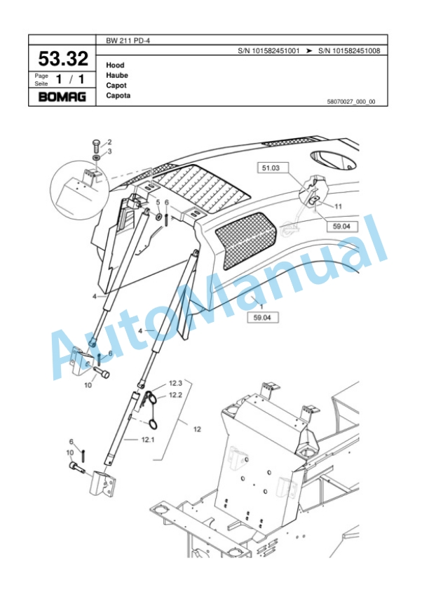 Bomag BW 211 PD-4 Single Drum Wheel Drive Vibratory Roller Spare Parts Catalogue 00817939-2
