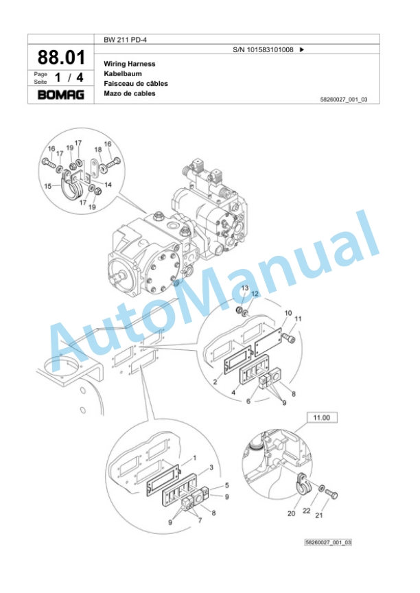 Bomag BW 211 PD-4 Single Drum Wheel Drive Vibratory Roller Spare Parts Catalogue 00818329-2