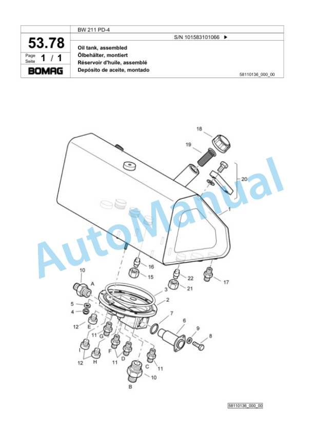 Bomag BW 211 PD-4 Single Drum Wheel Drive Vibratory Roller Spare Parts Catalogue 00824161-2