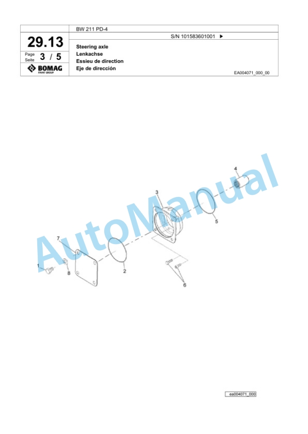 Bomag BW 211 PD-4 Single Drum Wheel Drive Vibratory Roller Spare Parts Catalogue 00824391-2