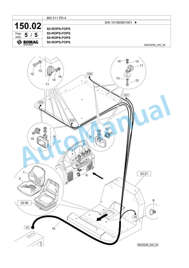 Bomag BW 211 PD-4 Single Drum Wheel Drive Vibratory Roller Spare Parts Catalogue 00824391-4