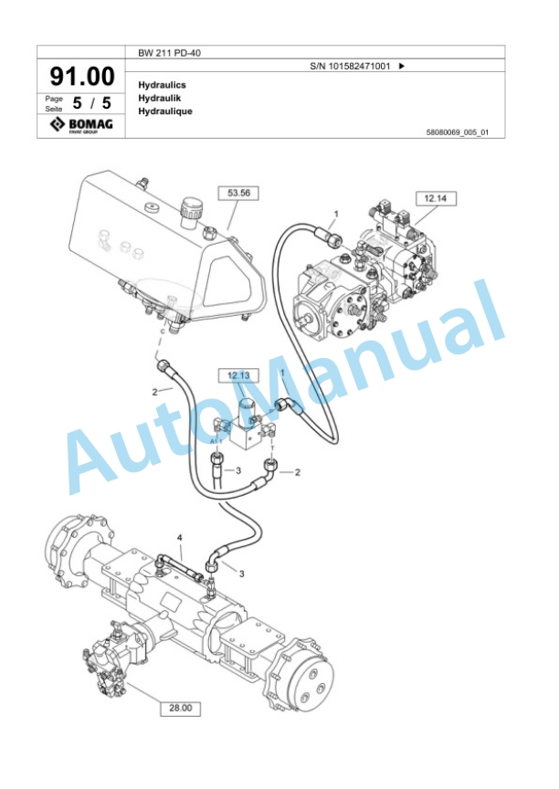 Bomag BW 211 PD-40 Single Drum Wheel Drive Vibratory Roller Spare Parts Catalogue 00818065-2