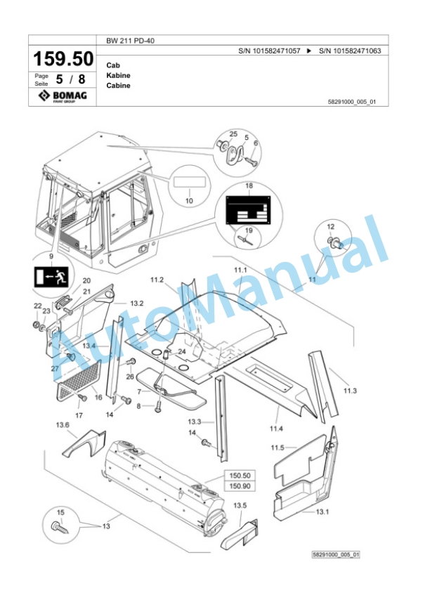 Bomag BW 211 PD-40 Single Drum Wheel Drive Vibratory Roller Spare Parts Catalogue 00818065-4