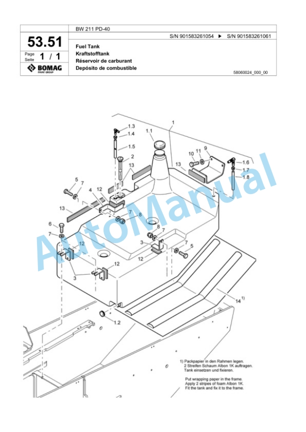 Bomag BW 211 PD-40 Single Drum Wheel Drive Vibratory Roller Spare Parts Catalogue 00818319-2