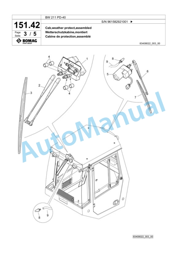 Bomag BW 211 PD-40 Single Drum Wheel Drive Vibratory Roller Spare Parts Catalogue 00826001-5