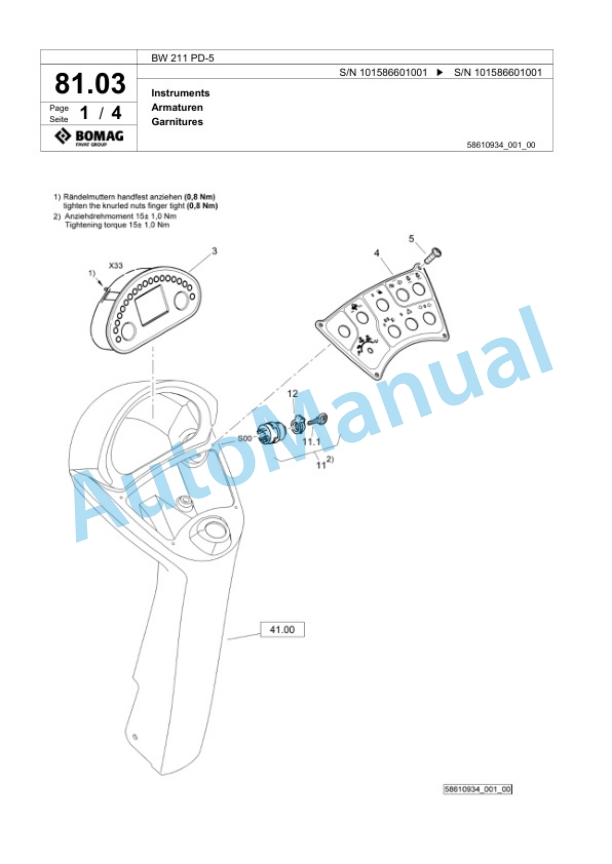 Bomag BW 211 PD-5 Single Drum Wheel Drive Vibratory Roller Spare Parts Catalogue 00825085-2