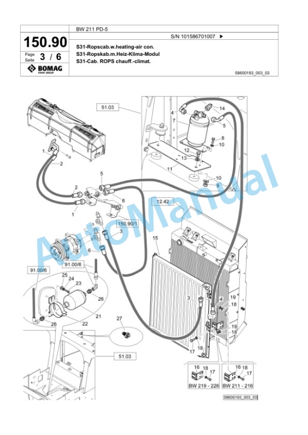 Bomag BW 211 PD-5 Single Drum Wheel Drive Vibratory Roller Spare Parts Catalogue 00825269-3