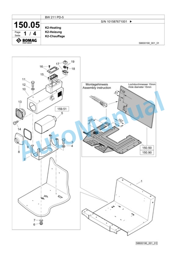 Bomag BW 211 PD-5 Single Drum Wheel Drive Vibratory Roller Spare Parts Catalogue 00826561-3