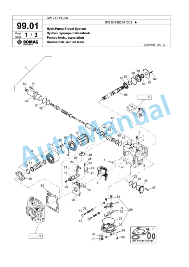 Bomag BW 211 PD-50 Single Drum Wheel Drive Vibratory Roller Spare Parts Catalogue 00824195-2