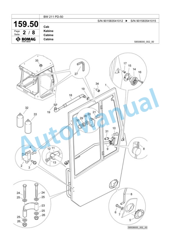 Bomag BW 211 PD-50 Single Drum Wheel Drive Vibratory Roller Spare Parts Catalogue 00824195-4
