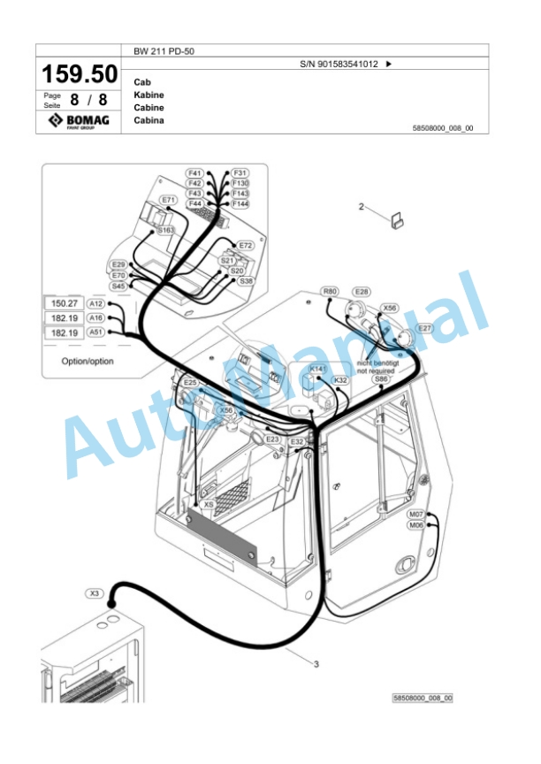 Bomag BW 211 PD-50 Single Drum Wheel Drive Vibratory Roller Spare Parts Catalogue 00824195-5