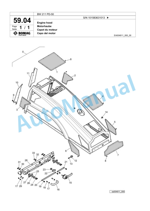 Bomag BW 211 PD-50 Single Drum Wheel Drive Vibratory Roller Spare Parts Catalogue 00824427-2