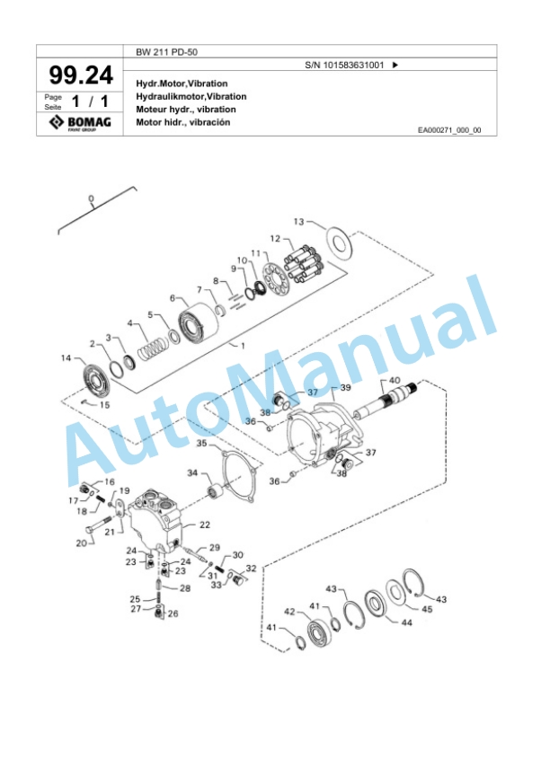Bomag BW 211 PD-50 Single Drum Wheel Drive Vibratory Roller Spare Parts Catalogue 00824427-3