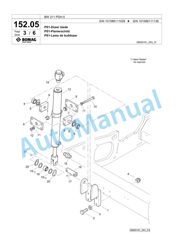Bomag BW 211 PDH-5 Single Drum Wheel Drive Vibratory Roller Spare Parts Catalogue 00824725-4
