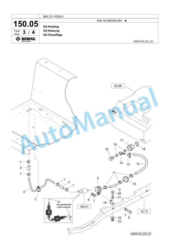 Bomag BW 211 PDH-5 Single Drum Wheel Drive Vibratory Roller Spare Parts Catalogue 00826563-3