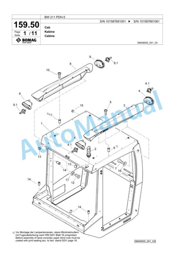 Bomag BW 211 PDH-5 Single Drum Wheel Drive Vibratory Roller Spare Parts Catalogue 00826563-5