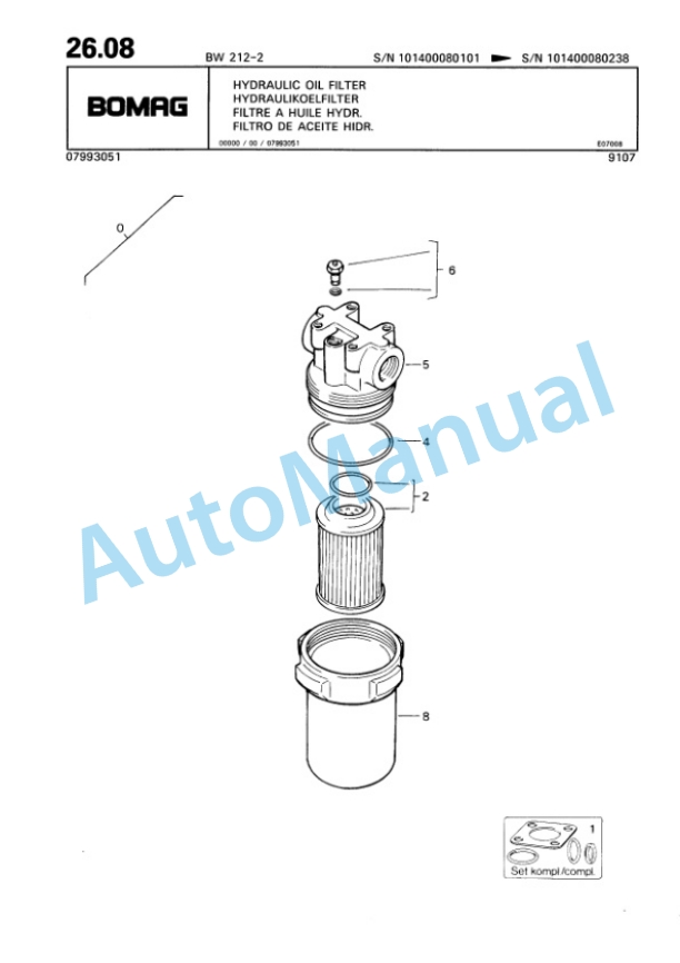 Bomag BW 212-2 Single Drum Wheel Drive Vibratory Roller Spare Parts Catalogue 00810608-2