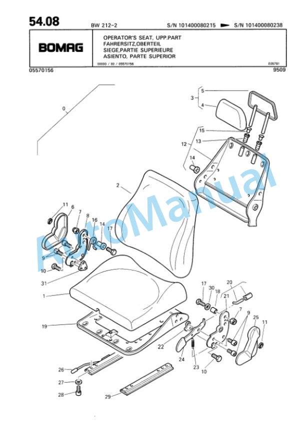 Bomag BW 212-2 Single Drum Wheel Drive Vibratory Roller Spare Parts Catalogue 00810608-3
