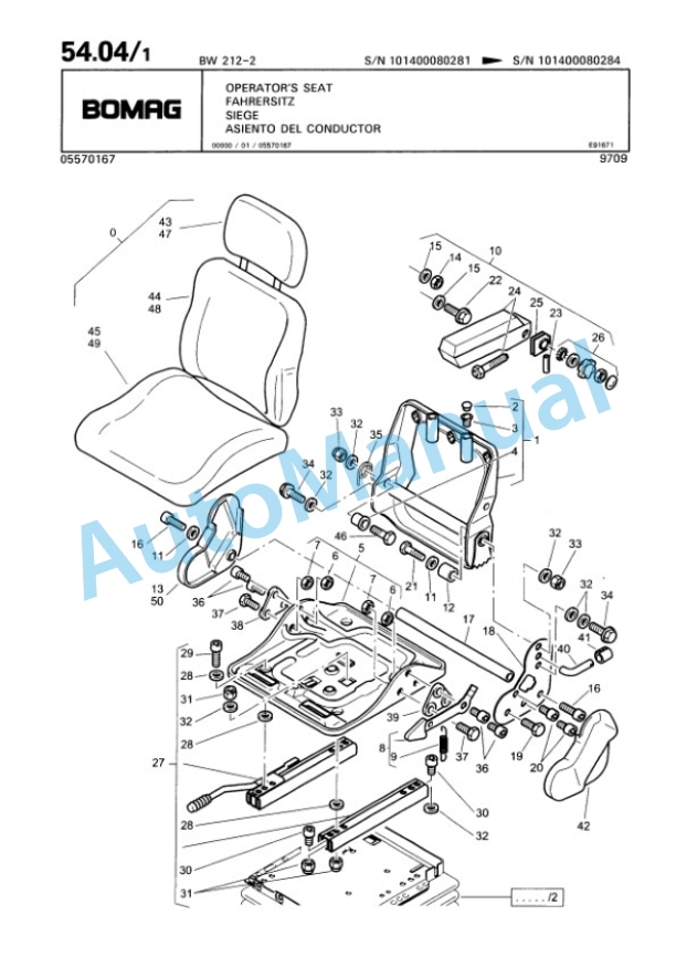 Bomag BW 212-2 Single Drum Wheel Drive Vibratory Roller Spare Parts Catalogue 00811608-3