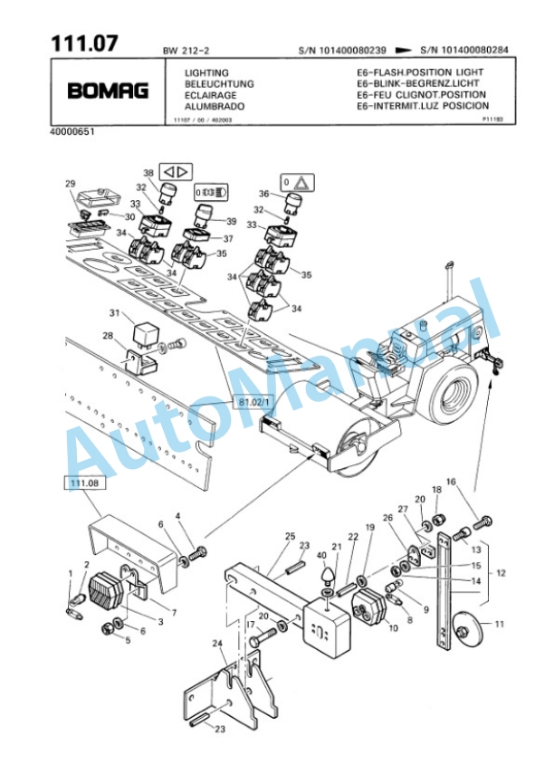 Bomag BW 212-2 Single Drum Wheel Drive Vibratory Roller Spare Parts Catalogue 00811608-5