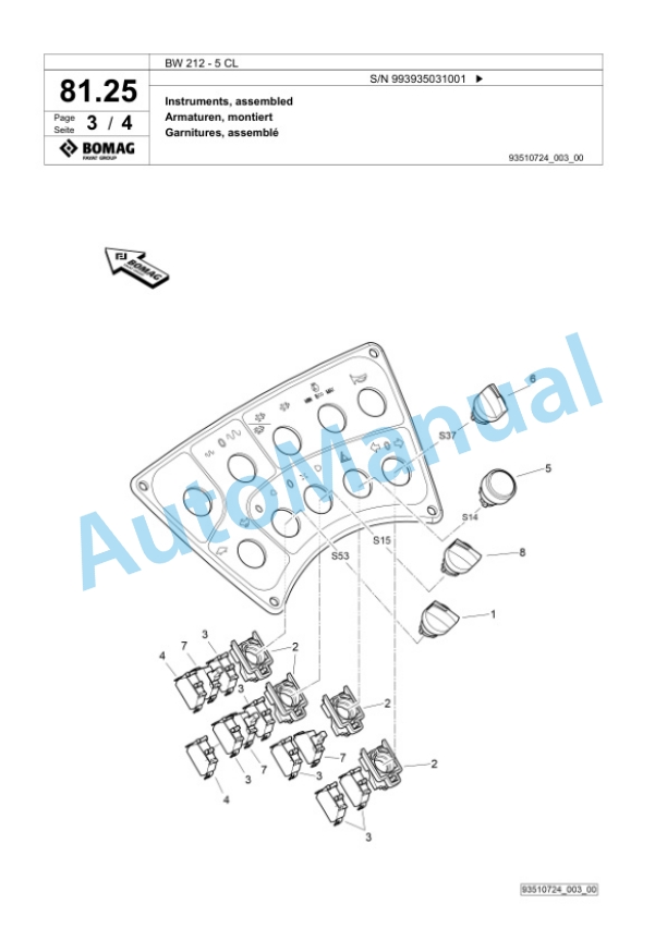 Bomag BW 212 - 5 CL Single Drum Vibration Roller Spare Parts Catalogue 00827329-3
