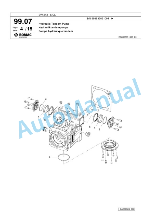 Bomag BW 212 - 5 CL Single Drum Vibration Roller Spare Parts Catalogue 00827329-5