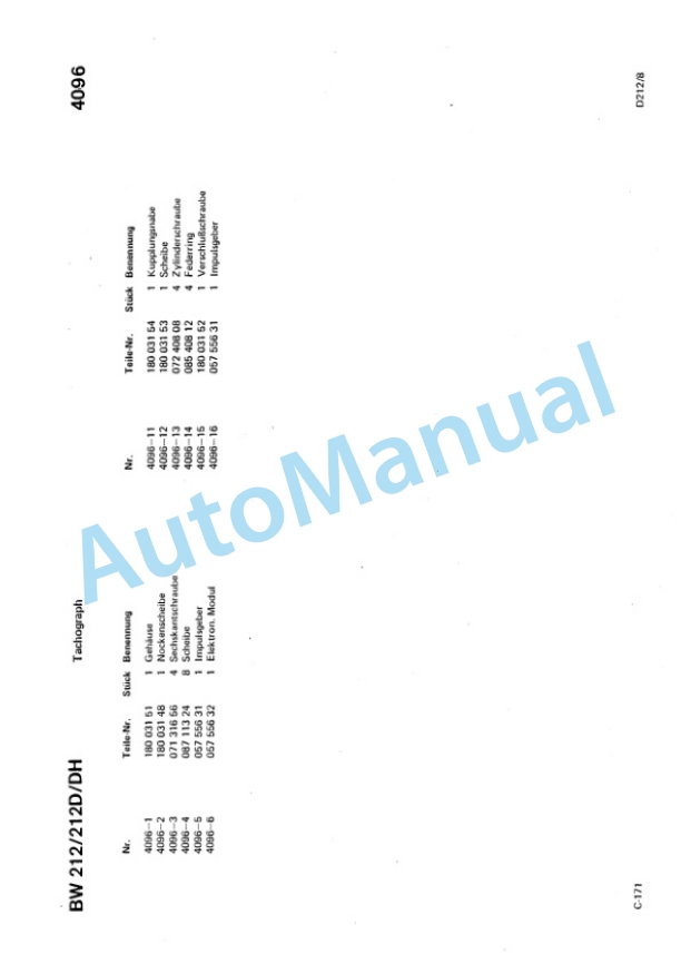 Bomag BW 212, BW 212 D, BW 212 PD Single Drum Roller Spare Parts Catalogue 00814200 GE-2