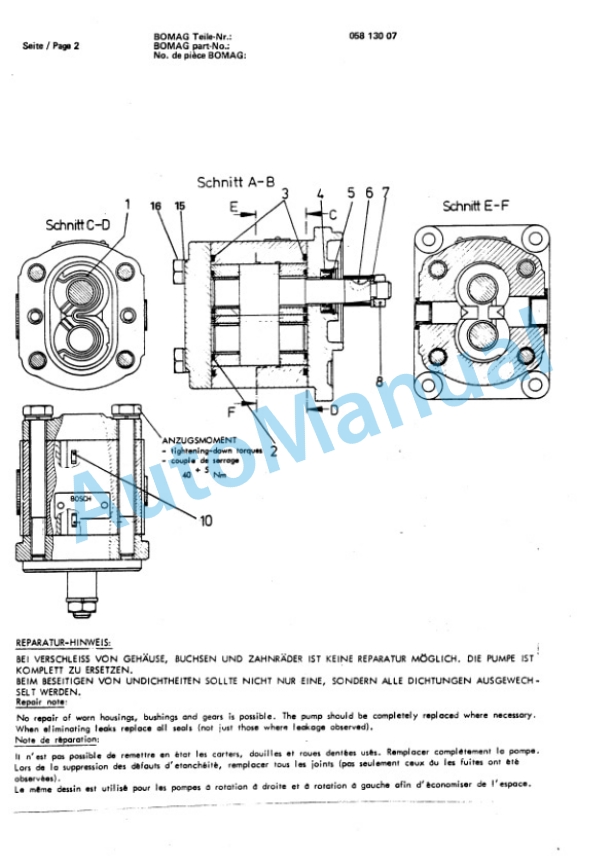 Bomag BW 212, BW 212 D, BW 212 PD Single Drum Vibratory Roller Spare Parts Catalogue 00814201-4