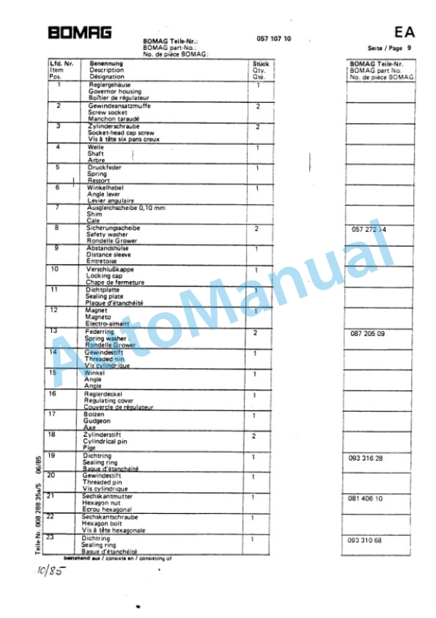 Bomag BW 212, BW 212 D, BW 212 PD Single Drum Vibratory Roller Spare Parts Catalogue 00814204-2