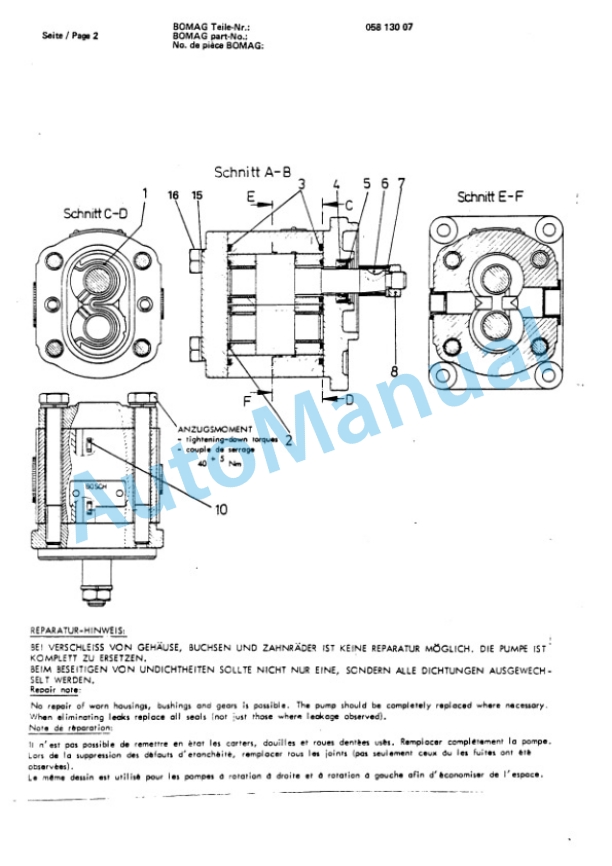 Bomag BW 212, BW 212 D, BW 212 PD Single Drum Vibratory Roller Spare Parts Catalogue 00814204-4