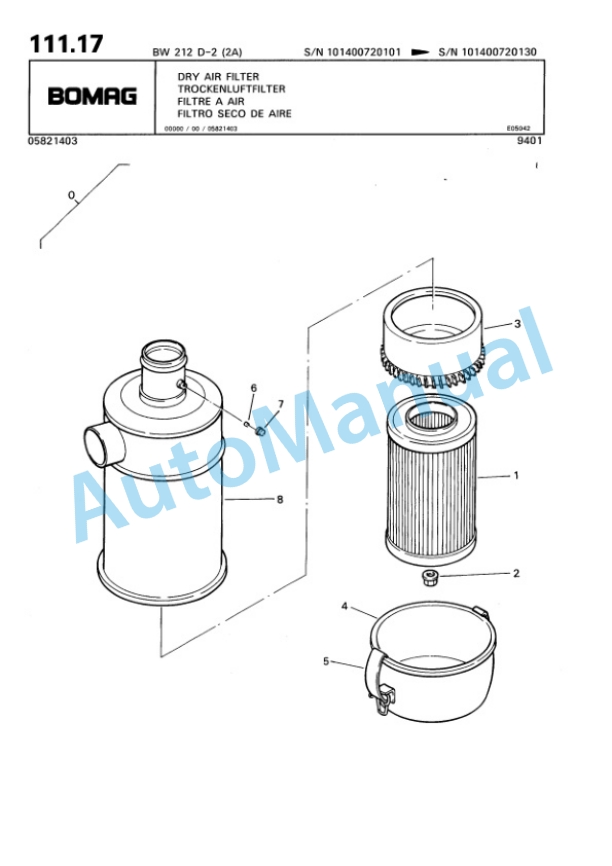 Bomag BW 212 D-2 2 Ampl Single Drum Wheel Drive Vibratory Roller Spare Parts Catalogue 00810672-5