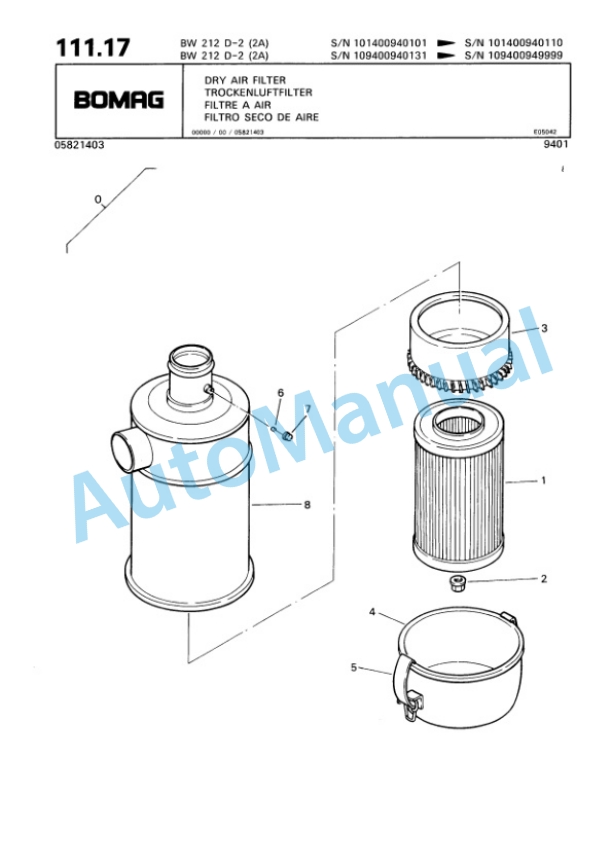 Bomag BW 212 D-2 2 Ampl Single Drum Wheel Drive Vibratory Roller Spare Parts Catalogue 00810694-5