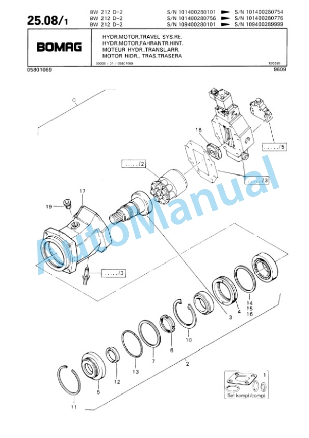 Bomag BW 212 D-2 Single Drum Wheel Drive Vibratory Roller Spare Parts Catalogue 00810628-2