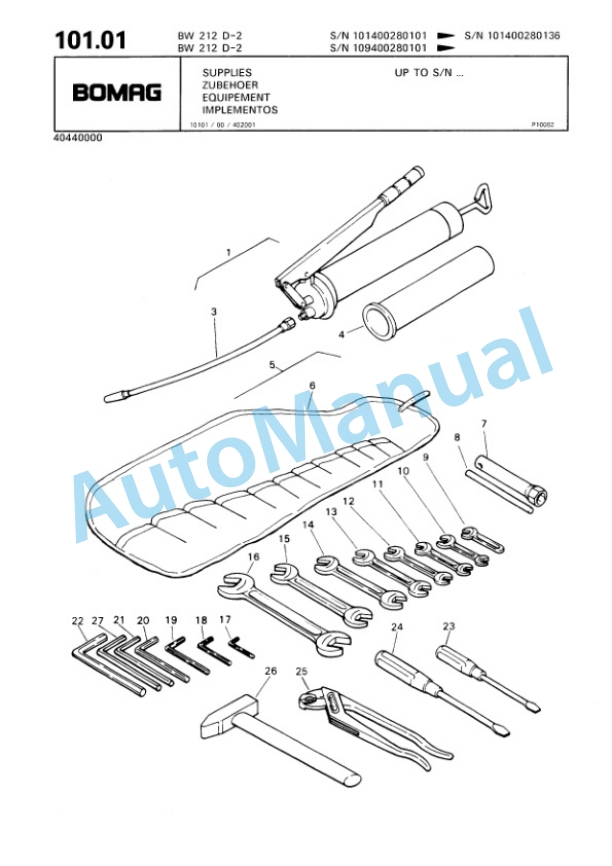 Bomag BW 212 D-2 Single Drum Wheel Drive Vibratory Roller Spare Parts Catalogue 00810628-4