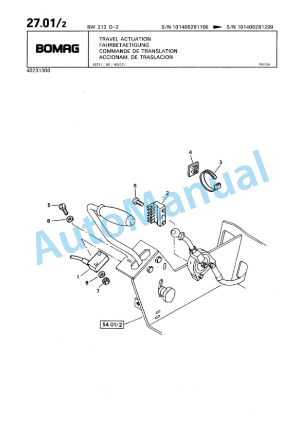 Bomag BW 212 D-2 Single Drum Wheel Drive Vibratory Roller Spare Parts Catalogue 00810662-2