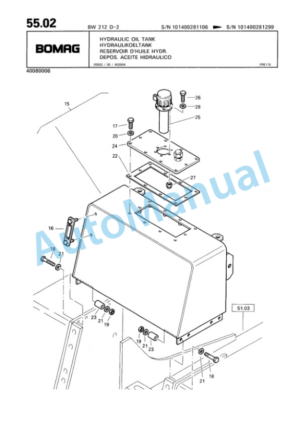 Bomag BW 212 D-2 Single Drum Wheel Drive Vibratory Roller Spare Parts Catalogue 00810662-3