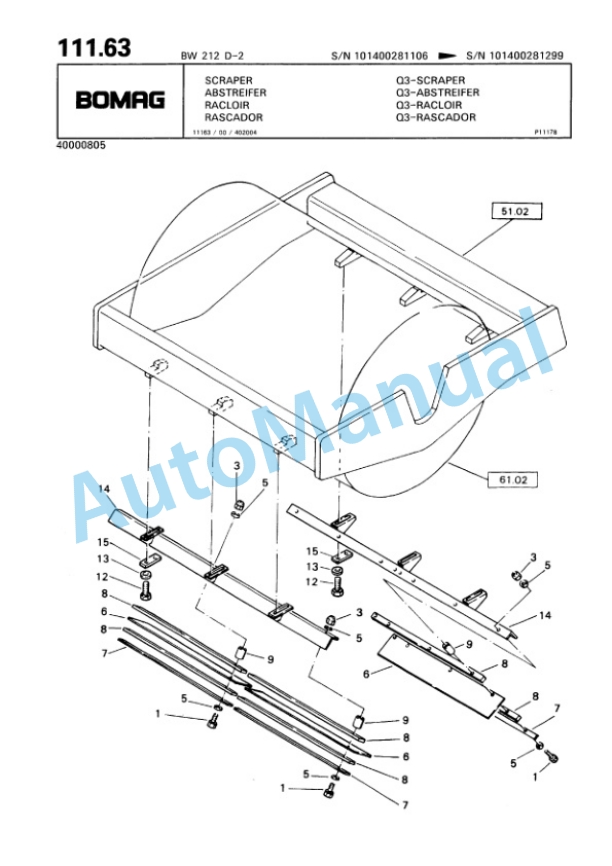 Bomag BW 212 D-2 Single Drum Wheel Drive Vibratory Roller Spare Parts Catalogue 00810662-5