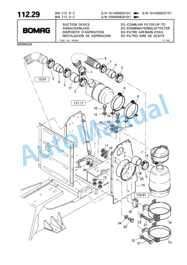 Bomag BW 212 D-2 Single Drum Wheel Drive Vibratory Roller Spare Parts Catalogue 00810692-5