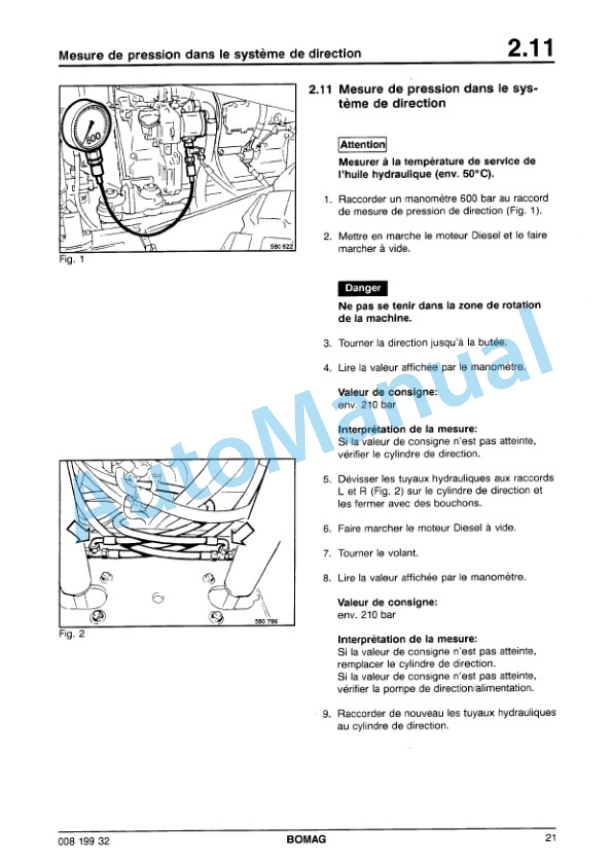 Bomag BW 212 D-3, BW 212 PD-3, BW 214 D-3, BW 214 PD-3 Inspection and Adjustment Work Repair Manual 00819932 FR-2
