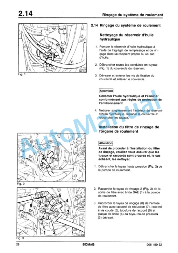 Bomag BW 212 D-3, BW 212 PD-3, BW 214 D-3, BW 214 PD-3 Inspection and Adjustment Work Repair Manual 00819932 FR-3