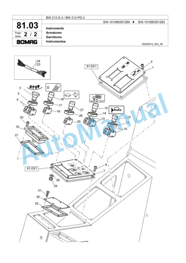 Bomag BW 212 D-3, BW 212 PD-3 Single Drum Wheel Drive Vibratory Roller Spare Parts Catalogue 00817521-3