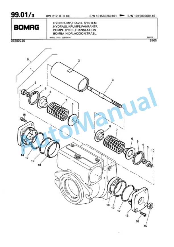 Bomag BW 212 D-3 Single Drum Wheel Drive Vibratory Roller Spare Parts Catalogue 00815326-2