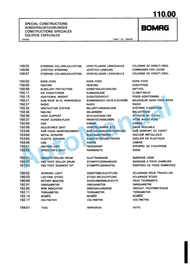 Bomag BW 212 D-3 Single Drum Wheel Drive Vibratory Roller Spare Parts Catalogue 00815335-3