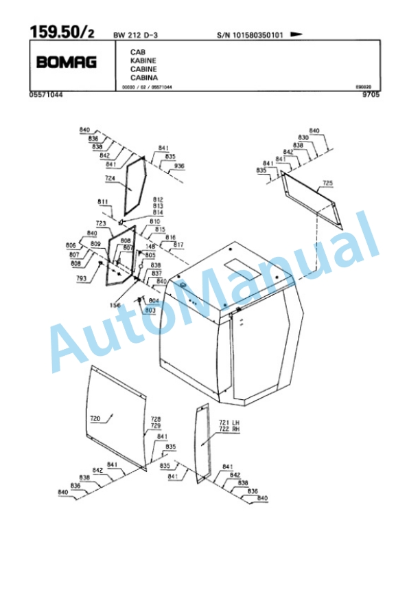 Bomag BW 212 D-3 Single Drum Wheel Drive Vibratory Roller Spare Parts Catalogue 00815335-5