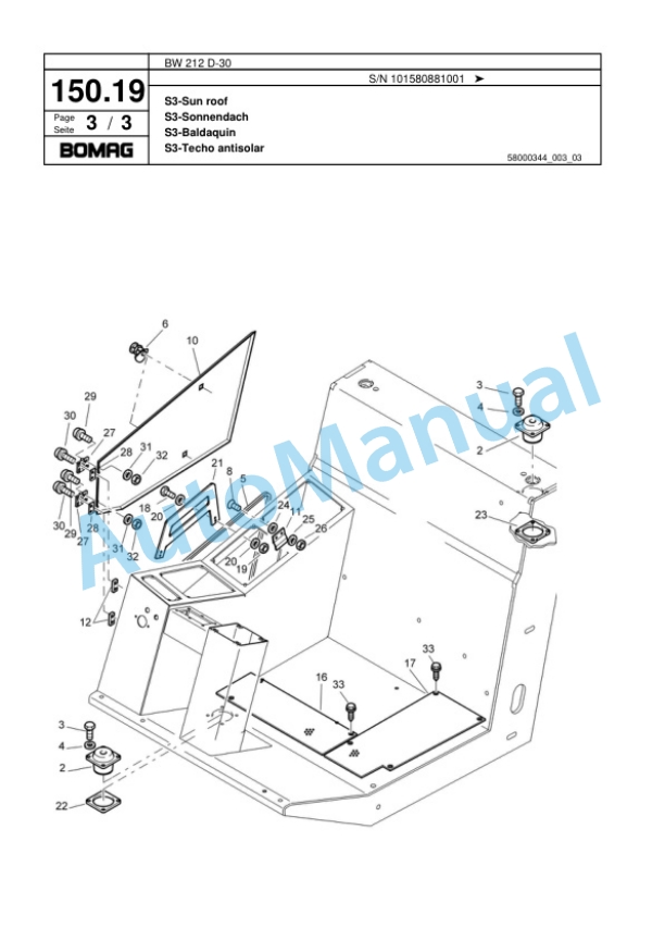 Bomag BW 212 D-30 Single Drum Wheel Drive Vibratory Roller Spare Parts Catalogue 00817907-5