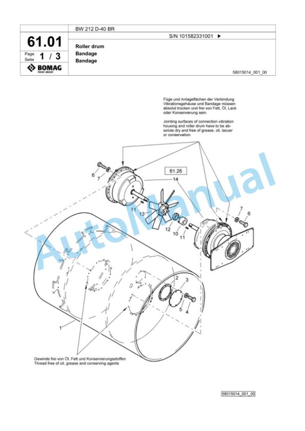 Bomag BW 212 D-40 BR Single Drum Wheel Drive Vibratory Roller Spare Parts Catalogue 00824413-2