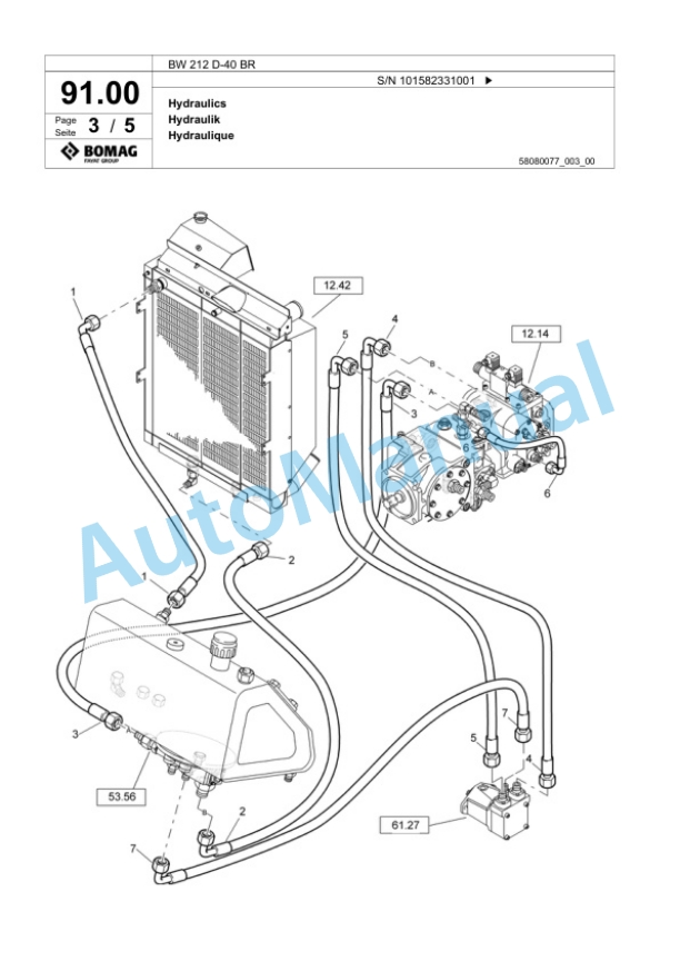 Bomag BW 212 D-40 BR Single Drum Wheel Drive Vibratory Roller Spare Parts Catalogue 00824413-3