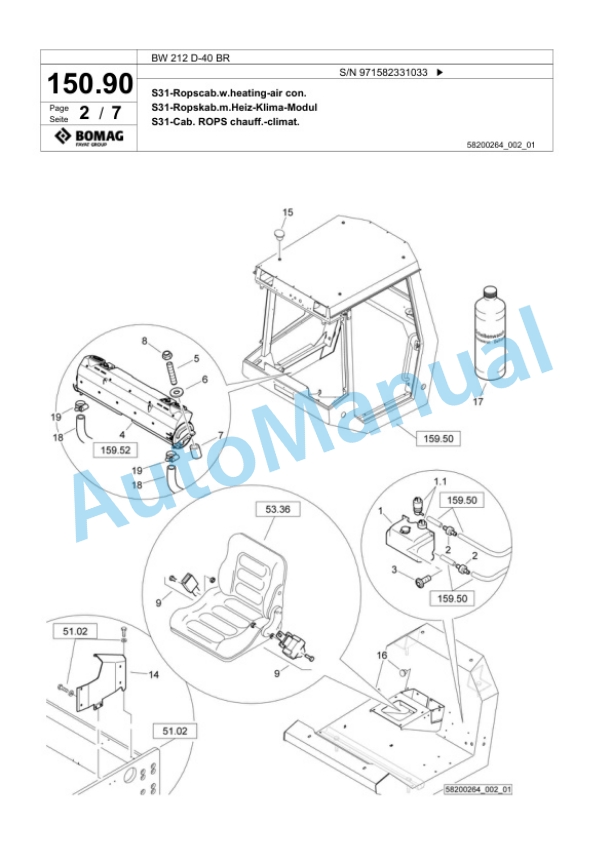 Bomag BW 212 D-40 BR Single Drum Wheel Drive Vibratory Roller Spare Parts Catalogue 00824785-4